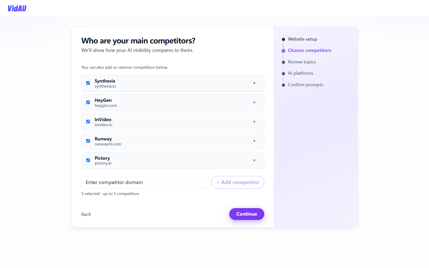 Setup → Choose competitors