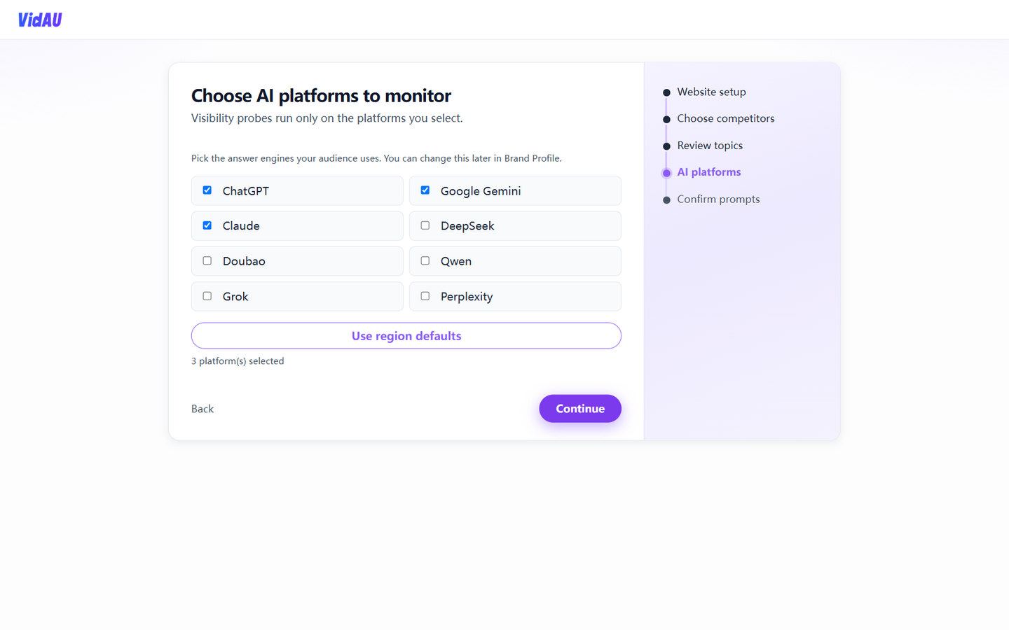 Setup → AI platforms