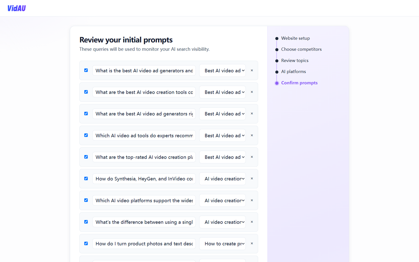 Setup → Confirm prompts