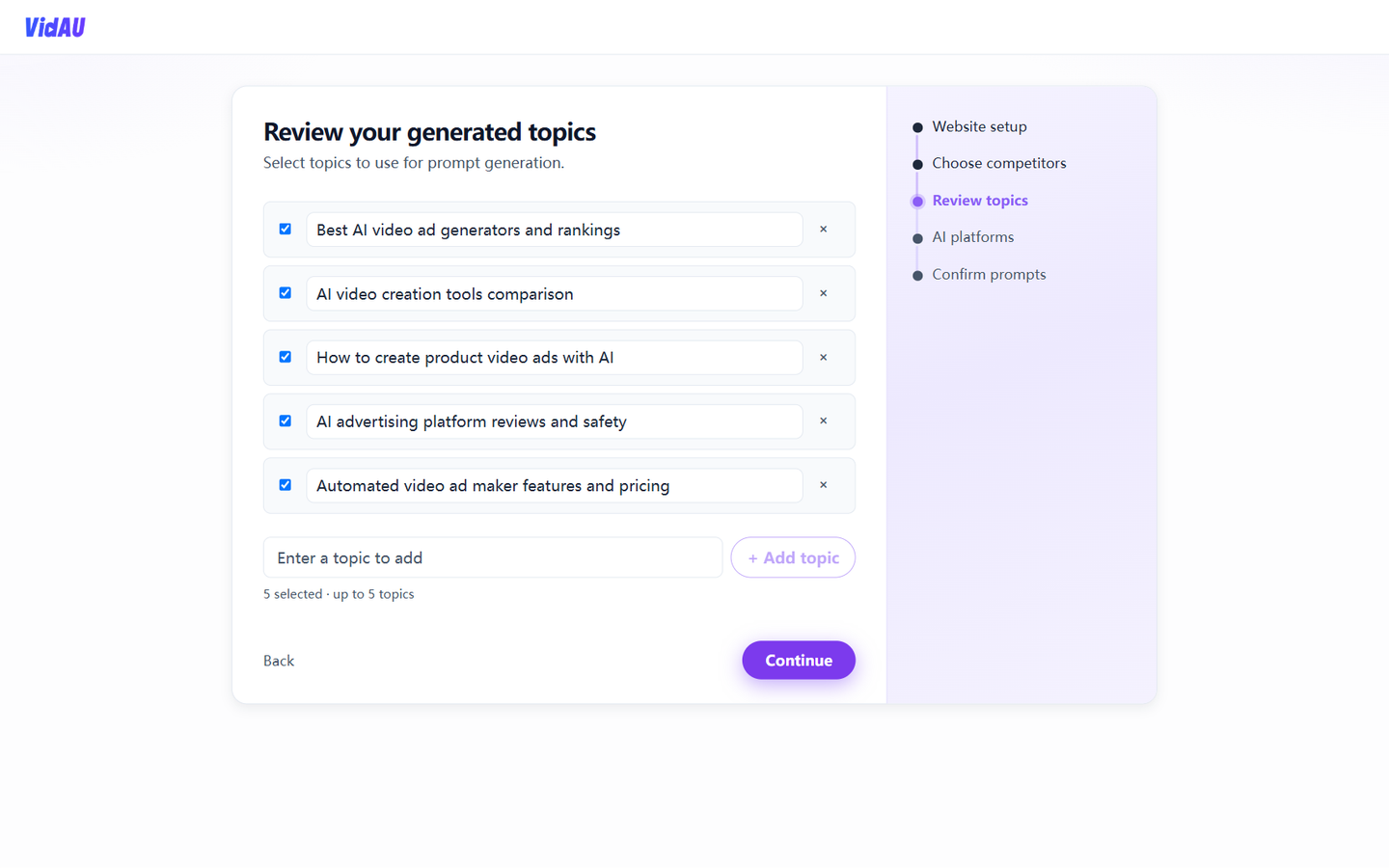 Setup → Review topics